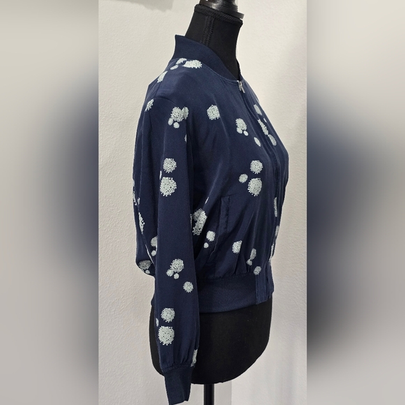 Tibi 100% Silk Bomber Jacket/Blazer, Abstract, Navy,  Size 4 (S) - Picture 5 of 8